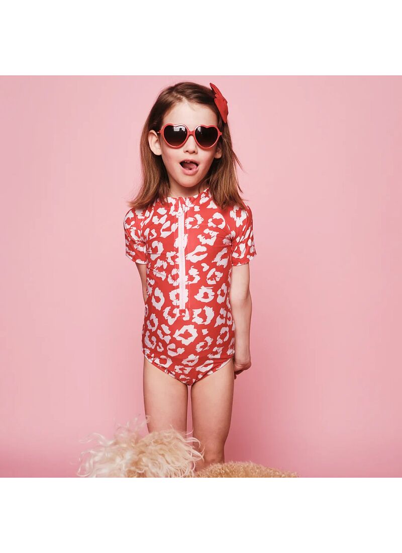 SHORT SLEEVE BATHSUIT RED LEOPARD