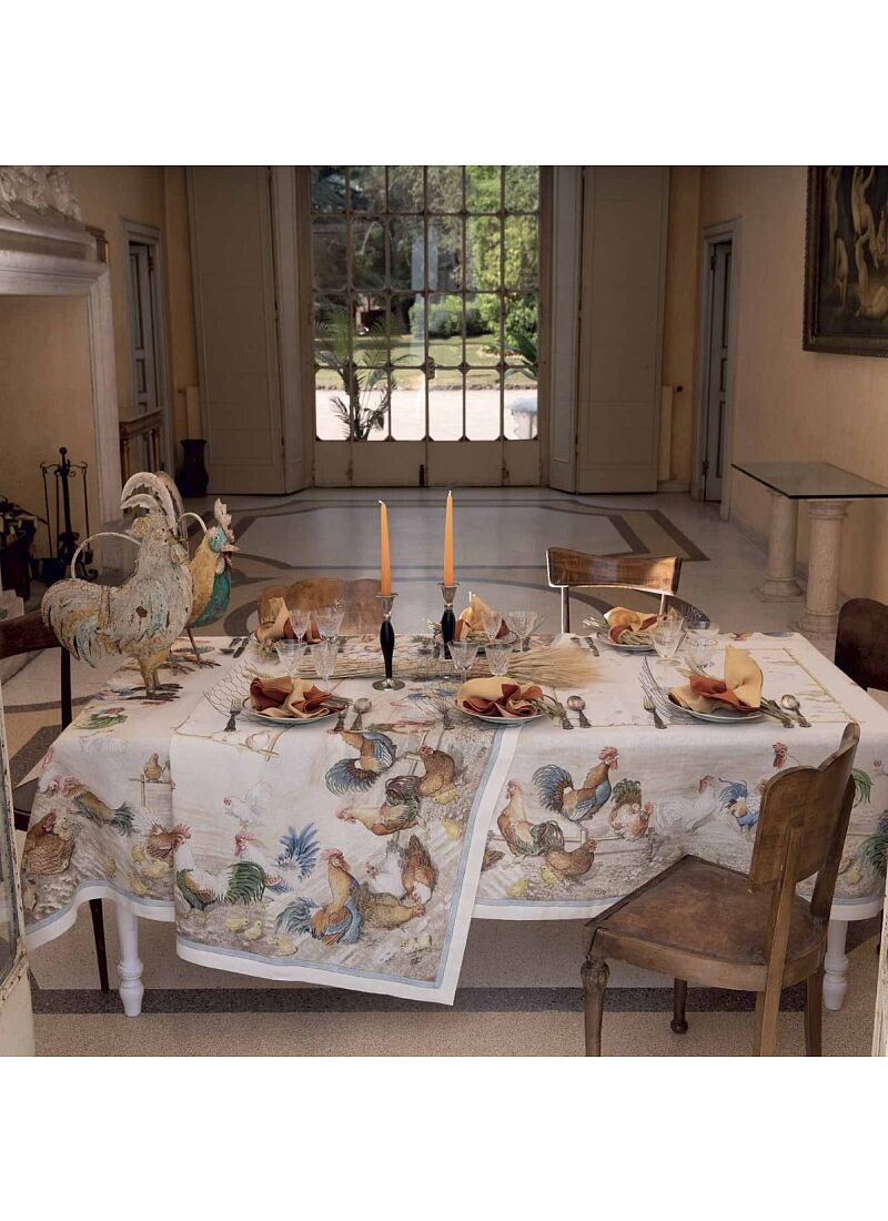 LINEN TABLECLOTH ROOSTER (170X170)