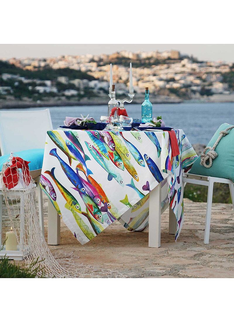 TABLECLOTH POISSON BLEU (85X85)