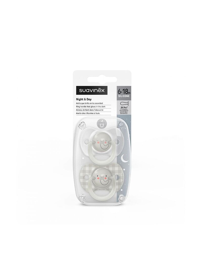 PHYSICAL PACIFIER 2PCS NIGHT&DAY ELEPHANT(6-18M)