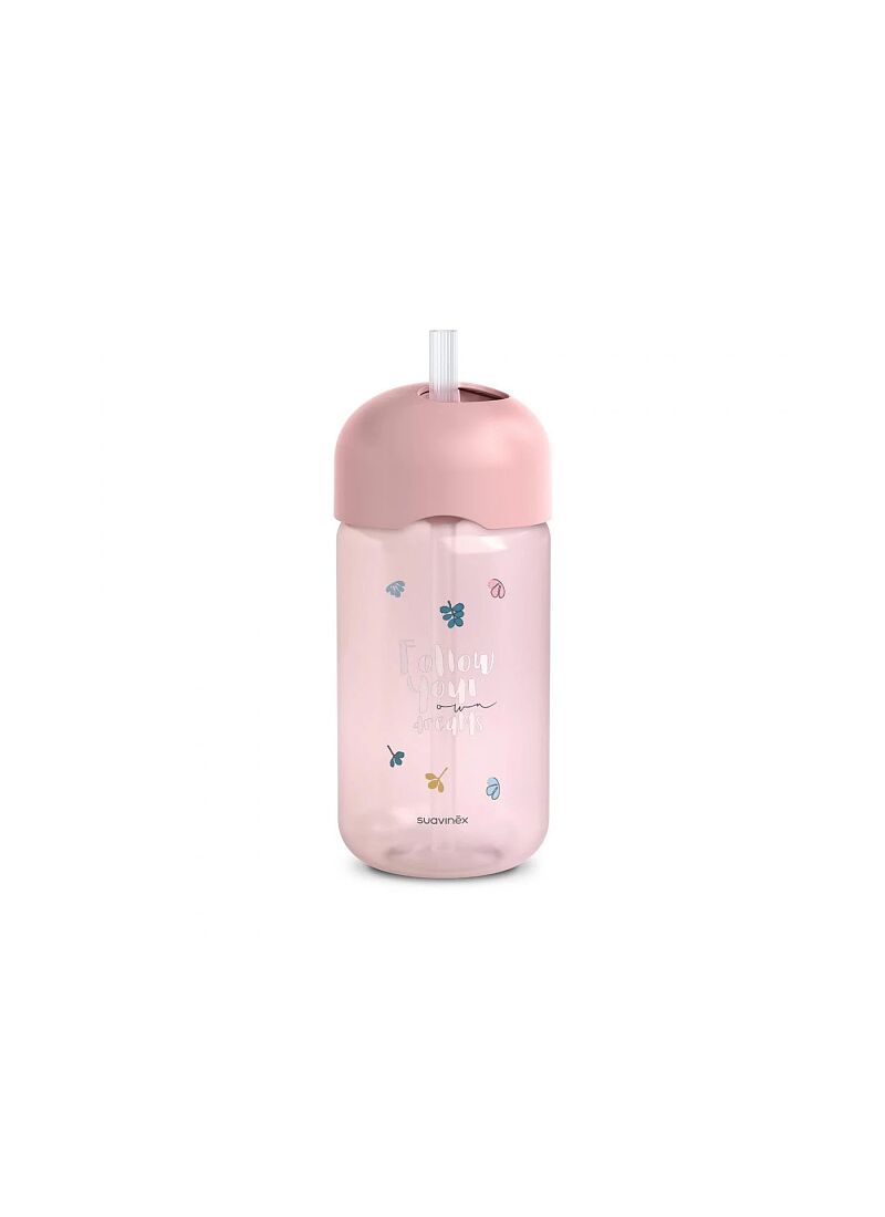 BOTTLE WITH SILICONE STRAW 340ML BEAR PINK